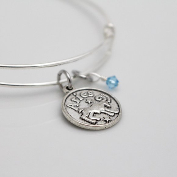 March Aries Adjustable Charm Bangle - Handmade Zodiac Bracelet - Picture 5 of 10